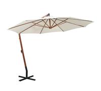 Parasol déporté de 350 cm - Mât en bois blanc - Tissu en polyester - Protection UV - Mécanisme à manivelle - Parasol de jardin pour terrasse, piscine et extérieur