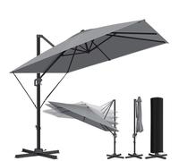 Parasol déporté de jardin - KESSER - 360° rotation - 3x3m dimensions - Anthracite - Protection UV - Manivelle intégrée