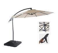 Parasol Déporté De Luxe Hwc-D14, Protection Contre Le Soleil, Ø 3m Crème / Blanc Avec Support Gris