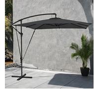Parasol déporté extérieur 2 5 x 2 5 m toile polyester gris foncé mât métal antirouille 8 baleines orientable