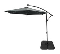 Parasol Déporté Gris Base Carrée Incinable Ombrage 3M & 24 LED Protection UV