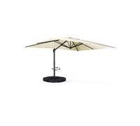 Parasol déporté inclinable rotatif 360 CALVI écru 3x4 M avec 4 dalles et housse