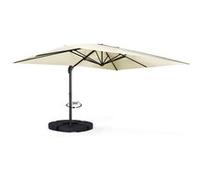 IDMarket - Parasol déporté inclinable Rotatif 360 Calvi écru 3x4 M avec 4 Dalles et Housse