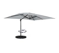 Parasol déporté rotatif 360 CALVI gris clair 3x4 M avec 4 dalles et housse gris clair