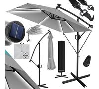 Parasol déporté - KESSER - Ø350 cm - LED solaire - 360° réglable - Aluminium robuste - Protection UV - Gris clair