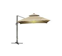 Parasol déporté LED carré double toit inclinable pivotant 360° manivelle piètement acier dim. 3L x 3l x 2,66H m beige