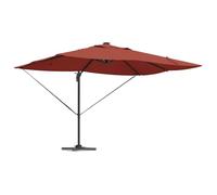 Parasol déporté LED, polyester/aluminium, terracotta, 352 x 251 x 265 cm
