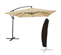 Parasol déporté Molokai carré 2.7x2.7m Beige avec manivelle. Parasol déporté inclinable, Rabattable et Rotatif avec Housse de Protection.