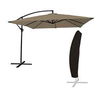 Parasol déporté Molokai carré 2.7x2.7m Taupe avec manivelle. Parasol déporté inclinable, Rabattable et Rotatif avec Housse de Protection.