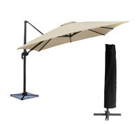 Happy Garden Parasol déporté Molokai carré 3x3m Beige manivelle inclinable rotatif housse