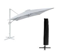 Happy Garden – Parasol déporté Molokai carré 3x3 m – Blanc, manivelle, inclinable, rotatif, housse