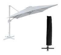 Happy Garden – Parasol déporté Molokai carré 3x3 m – Blanc, manivelle, inclinable, rotatif, housse