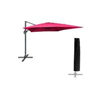 Happy Garden Parasol déporté MOLOKAI carré 3x3m fuchsia avec manivelle. Parasol déporté inclinable, rabattable et rotatif avec housse de protection.