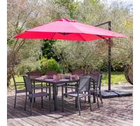 Happy Garden Parasol déporté Molokai carré 3x3 m Fuchsia – manivelle, inclinable, rotatif, housse