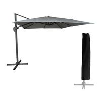 Parasol déporté Molokai carré 3x3m Gris avec manivelle. Parasol déporté inclinable, Rabattable et Rotatif.