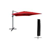 Parasol déporté MOLOKAI carré 3x3m rouge avec manivelle. Parasol déporté inclinable, rabattable et rotatif avec housse de protection.