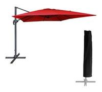 Happy Garden Parasol déporté MOLOKAI carré 3x3m rouge – manivelle, inclinable, rotatif + housse