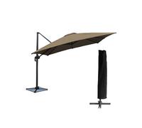 Happy Garden Parasol déporté Molokai 3x3m Carré Taupe – manivelle, inclinable, rabattable + housse