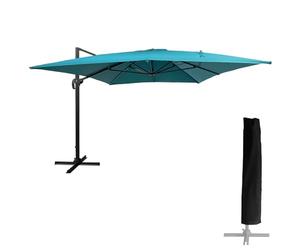 Parasol déporté Molokai rectangulaire 3x4m Bleu avec manivelle. Parasol déporté inclinable, Rabattable et Rotatif avec Housse de Protection.