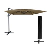 Parasol déporté Molokai rectangulaire 3x4 Taupe avec manivelle. Parasol déporté inclinable, Rabattable et Rotatif avec Housse de Protection.