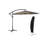Happy Garden Parasol déporté OAHU Rond 3,50 m Taupe – Manivelle, inclinable, rabattable, avec housse