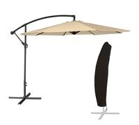 Happy Garden Parasol de jardin déporté OAHU rond 3m de diamètre beige avec manivelle. Parasol déporté inclinable et rabattable avec housse de protection.
