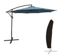 Parasol Déporté Oahu Rond 3m De Diamètre Bleu Gris + Housse Bleu