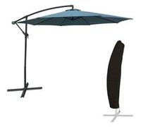 Happy Garden Parasol déporté Oahu rond 3 m de diamètre bleu gris + housse bleue