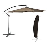 Happy Garden Parasol déporté OAHU Rond 3m Manivelle inclinable rabattable housse Taupe