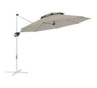 Parasol Déporté Octogonal Inclinable Rotatif Dia. 3 X 2,5 M Manivelle Piètement Croisé Métal Tissu Gris Clair