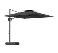 Parasol déporté - Outsunny - carré - 2,5 x 2,5 m - avec manivelle, 2 bases - double toit - anti UV - 8 baleines - gris foncé