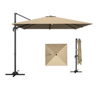Parasol déporté - Outsunny - rotation 360°, inclinable 5 positions, base en croix - mât en aluminium - polyester - 3 x 3 m - kaki