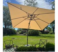 Parasol Déporté PURPLE LEAF 2,7 x 3,5 m Rectangulaire avec 8 Baleines en Aluminium et Rotation à 360°, Toile Anti UV, Beige