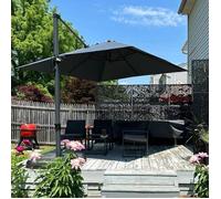 Parasol Déporté PURPLE LEAF 2,7 x 3,5 m Rectangulaire avec 8 Baleines en Aluminium et Rotation à 360°, Toile Anti UV, Gris