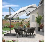 Parasol Déporté PURPLE LEAF 3 × 3 m avec Base Lestée, Réglable en Hauteur et Rotation à 360°, Toile Anti UV, Blanc