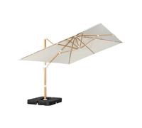 Parasol déporté rectangulaire 3x4m effet bois + dalles à lester 50x50cm écru - Wimereux + Fixeo