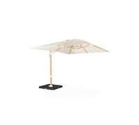 Parasol déporté rectangulaire écru 3x4m. mât effet bois + Dalles à lester 50x50cm