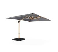 Alice's Garden - Parasol déporté rectangulaire gris 3x4m. mât effet bois + Dalles à lester 50x50cm