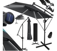 Parasol déporté rectangulaire LED solaire - KESSER - Ø350 cm - Protection UV - Manivelle - Housse incluse - Pied stable