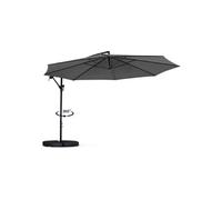IDMarket – Parasol déporté Ajaccio Rotatif 360° Ø 3,5 m avec 4 dalles et housse gris