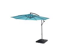 Parasol Déporté Semi-Pro Acerra, Protection Contre Le Soleil, 3m Inclinable Turquoise Avec Support Bleu