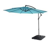 Parasol Déporté Semi-Pro Acerra, Protection Contre Le Soleil, 3m Inclinable Turquoise Avec Support Bleu