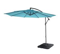 Parasol Déporté Semi-Pro Acerra, Protection Contre Le Soleil, 3m Inclinable Turquoise Avec Support Bleu