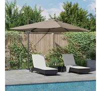 Parasol déporté, taupe, 352 x 251 x 265 cm, rectangulaire, pour jardin, terrasse, extérieur, en polyester et aluminium, résistant aux UV, inclinable, avec éclairage LED solaire