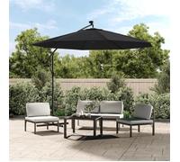 Parasol Déporté - VIDAXL - 300 cm - LED Solaire - Acier - Noir Noir G
