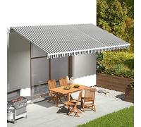 Parasol d'extérieur extensible autoportant avec accoudoirs gris et blancs, idéal pour balcon, jardin et terrasse, 600 x 300 cm.
