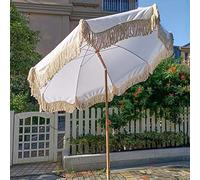 Parasol d'extérieur réglable de 200 cm en aluminium blanc avec manivelle, parasol pour balcon et plage, imperméable, pas de base nécessaire, parfait pour terrasse et terrasse