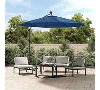 Parasol d'extérieur - VIDAXL - Modèle Déporté - 300 cm - Lumières LED - Mât en Acier Bleu G