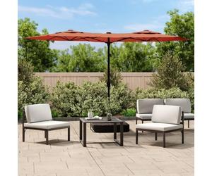 Parasol double avec lumières LED Terre cuite, rectangulaire, 316 x 145 cm, protection solaire UV pour jardin, terrasse, pour extérieur