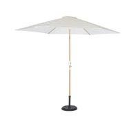 Parasol droit rond rayures beige Ø293cm mât central en aluminium imitation bois. orientable et manivelle d'ouverture